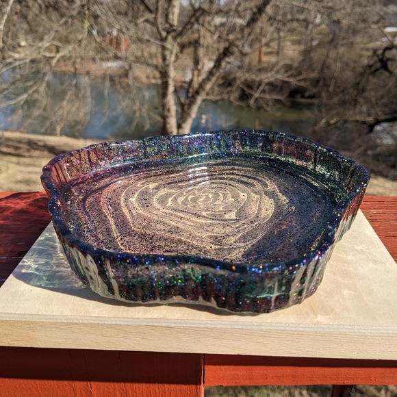 Sparkly Geode Tray Large Handmade Resin Holographic Crystals Holder - Picture 9 of 17